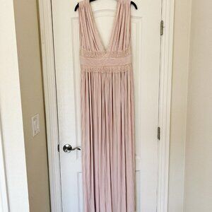 Pink 'Layered with Love' Maxi Dress V neck and high slit dress